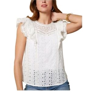 Matilda Jane Good Hart Lovely Light White Flutter Sleeve Eyelet Blouse Large